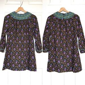 Zara Girl 10 Floral Corduroy Limited Edition Y2K Brown Long Sleeve Cotton Dress